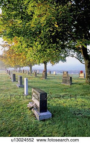 Stock Image -  leaf early morning mist beautiful rural cemetery. Fotosearch