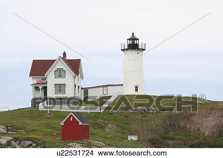 Picture -  nubble light lighthouse york maine benchmark. Fotosearch