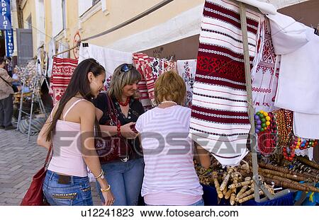 Stock Image -  shoppers market in andres street klovskiy spusk. Fotosearch