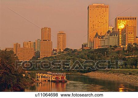 Stock Photo -  shot edmonton city core in early morning warm. Fotosearch