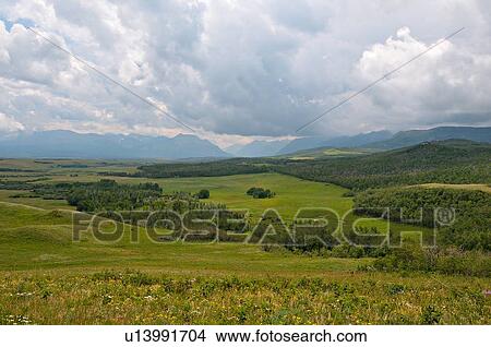 Picture -  summer landscape foothills where grassland meets. Fotosearch