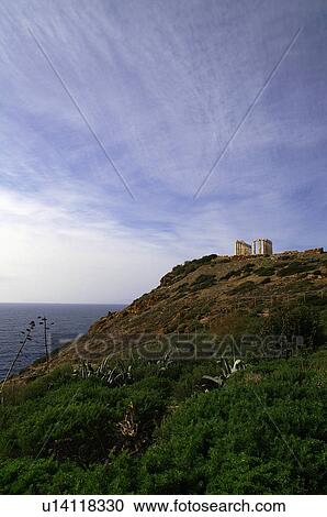Stock Image -  temple poseidon cape sounion greece attica blue. Fotosearch