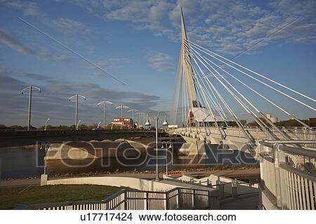 unique walkway bridge over red river in winnipeg View Large Photo Image Picture - unique walkway bridge over red river in winnipeg. Fotosearch