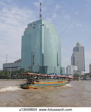 Picture -  water asia long tail boat chao phraya river . Fotosearch