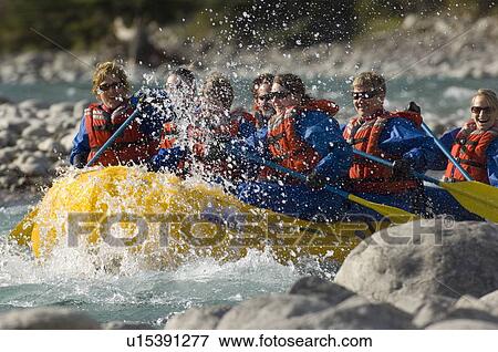 water group tourist taking rafting trip river View Large Photo Image Stock Photo - water group tourist taking rafting trip river . Fotosearch