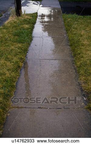 water wet pavement grass sprinklers running usa View Large Photo Image Stock Image - water wet pavement grass sprinklers running usa. Fotosearch