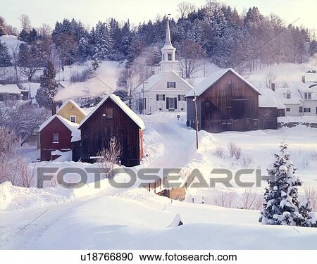 Stock Image -  winter waits river vermont vt new england town. Fotosearch