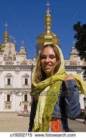 woman beautiful in dress inf front famous lavra View Large Photo Image Stock Photography - woman beautiful in dress inf front famous lavra. Fotosearch