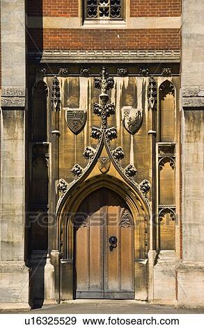 England Cambridgeshire Queens College Old Ornate Wooden Door