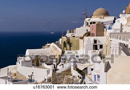 beautiful village oia white old buildings down View Large Photo Image Stock Image - beautiful village oia white old buildings down. Fotosearch