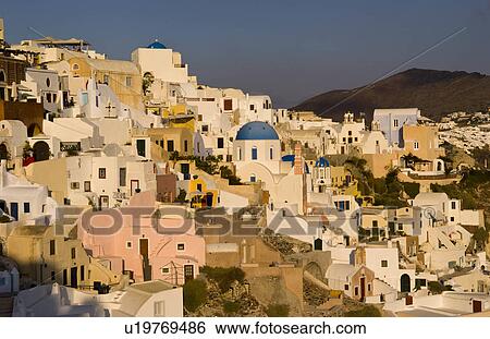beautiful village oia white old buildings down View Large Photo Image Stock Photograph - beautiful village oia white old buildings down. Fotosearch