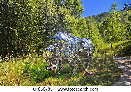 Stock Image -  beauty art giant chrome statue buffalo . Fotosearch