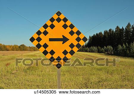 Stock Photography -  black yellow highway sign indicating turn . Fotosearch
