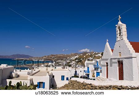 Stock Photography -  scenes white church in mykonos greek islands. Fotosearch