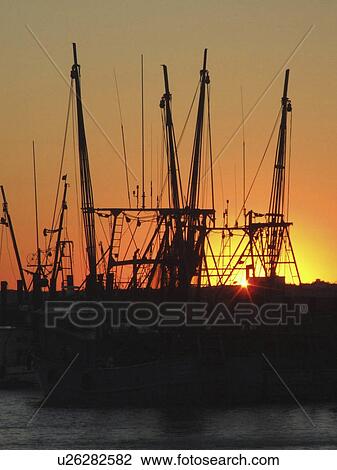 silhouette fishing boats in charleston sc dock View Large Photo Image Stock Image - silhouette fishing boats in charleston sc dock. Fotosearch