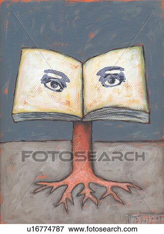 Stock Photo -  tree book paper cartoon verwurzelt down earth. Fotosearch
