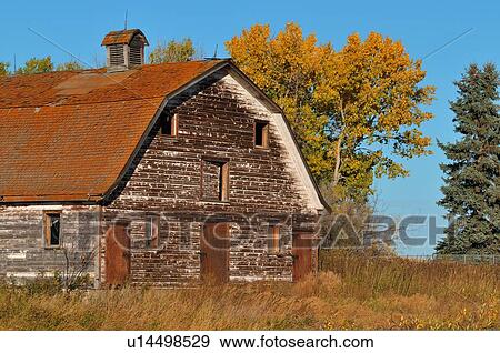 Stock Photo -  vintage section landscape front view old barn . Fotosearch