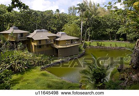 Stock Photo -  water relaxing hana hale inn bungalows in remote. Fotosearch