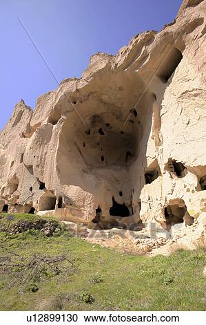 Stock Image -  ancient christian monastary carved rocks open . Fotosearch