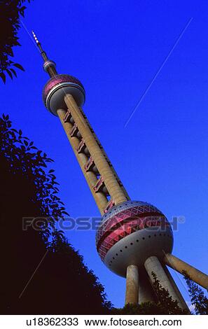 Stock Image -  angled picture oreintal pearl tv tower in china. Fotosearch