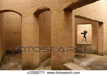 Stock Image -  arriflex camera inside mud structure in kinfra. Fotosearch