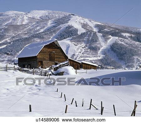 background winter old barn sits covered in snow View Large Photo Image Stock Photograph - background winter old barn sits covered in snow. Fotosearch