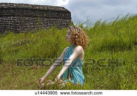 Stock Photography -  beauty model posing in bekal fort kasaragod blue. Fotosearch