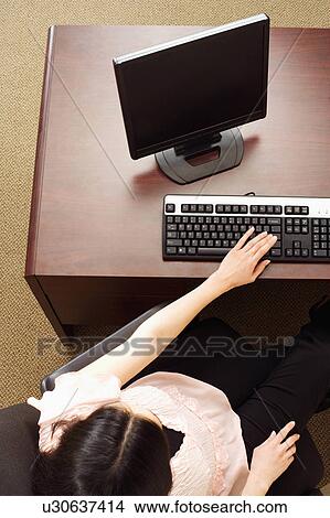 Picture -  business computer high angle view working pc. Fotosearch