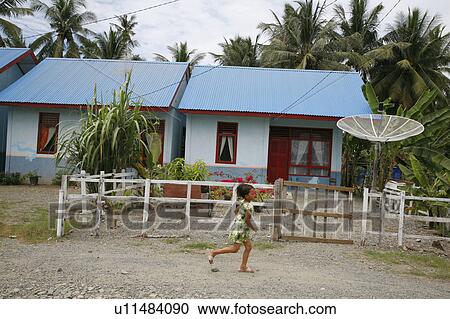 Stock Image -  child indonesia crs built houses meulaboh aceh . Fotosearch