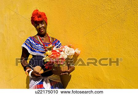 Stock Image -  flowers old havana habana cuba lady character . Fotosearch