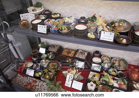 Stock Photograph -  food japan restaurant window display wax models . Fotosearch