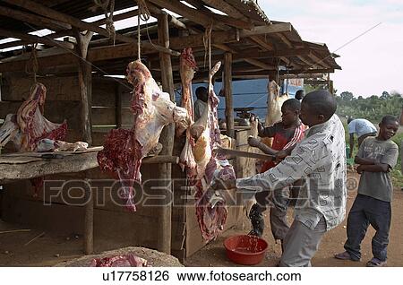 Stock Photograph -  food uganda butchers shop village kabembe mukono . Fotosearch
