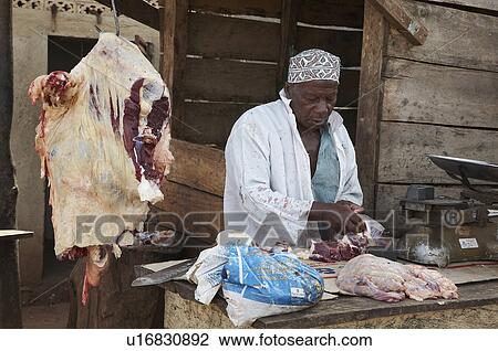 Stock Image -  food uganda butchers stall street market in food. Fotosearch