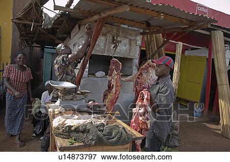 Stock Photo -  food uganda butchers stall street market in food. Fotosearch