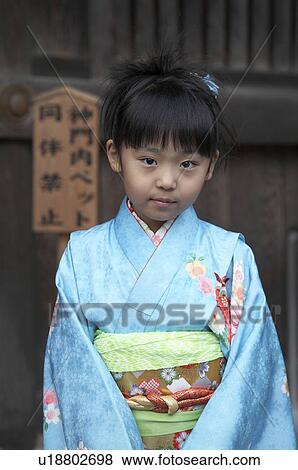 Stock Photo -  girl child children japan dressed in kimono asia . Fotosearch
