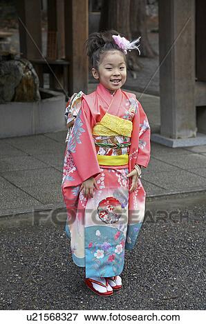Stock Photo -  girl child children japan dressed in kimono asia . Fotosearch
