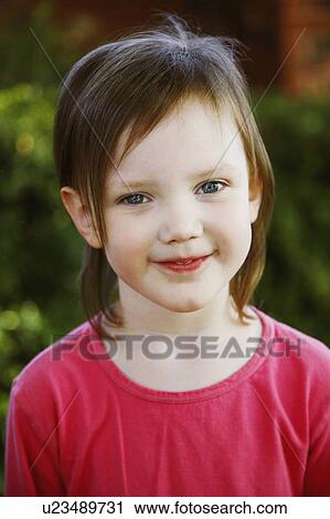 Stock Image -  girl child portrait smiling 4-5 years brown hair. Fotosearch