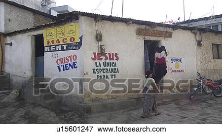 Stock Photo -  guatemala san pedro la laguna lake atitlan signs. Fotosearch