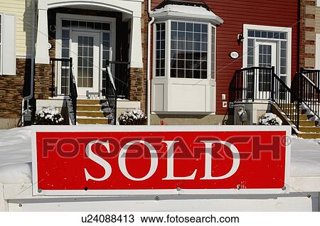 house home image red sold sign in front new town View Large Photo Image Stock Image - house home image red sold sign in front new town. Fotosearch