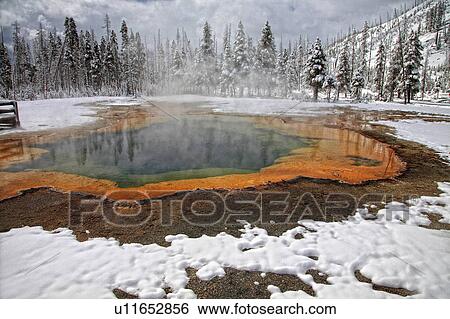 Stock Photograph -  nature may geyser basin steam emerald pool. Fotosearch