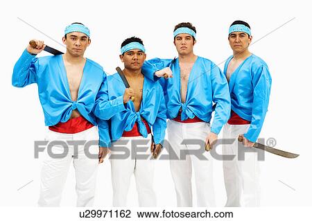 Stock Image -  people hand portrait four young men in typical. Fotosearch