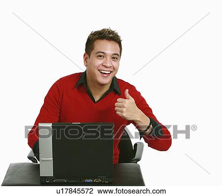 Stock Image -  people man person laptop handsome adult asian up. Fotosearch