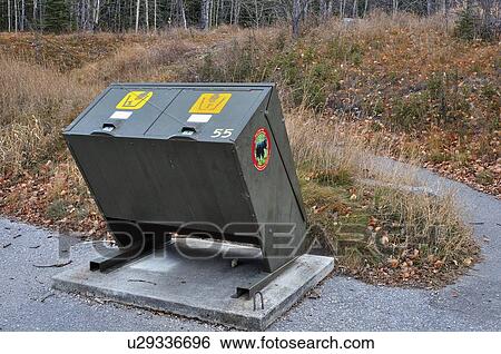 Stock Photograph -  shot animal proof garbage container rest stop . Fotosearch