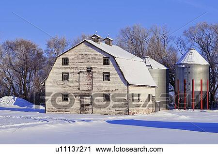 Stock Image -  vintage winter horozontal scenic barn painted . Fotosearch