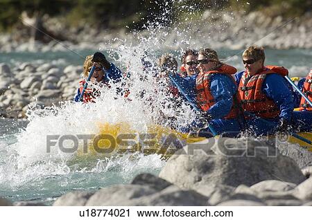 Stock Image -  water group tourist taking rafting trip river . Fotosearch
