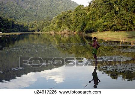 Stock Photograph -  water man nature landscape thattekkad bird lake. Fotosearch
