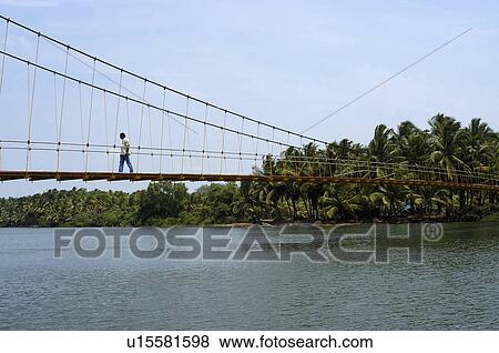 Stock Photo -  water nature hanging bridge over backwater canal. Fotosearch