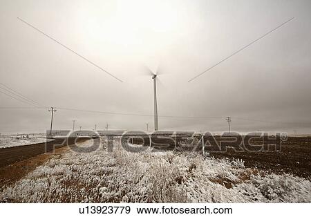 Stock Photo -  windmill electrical urbine gull lake wind farm. Fotosearch
