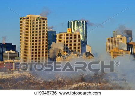 Stock Photograph -  winter landscape image downtown core in edmonton. Fotosearch