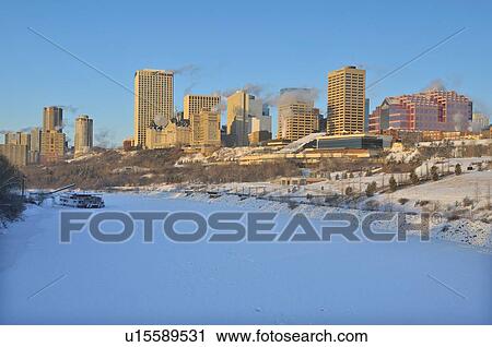 Stock Image -  winter landscape image edmonton downtown core up. Fotosearch